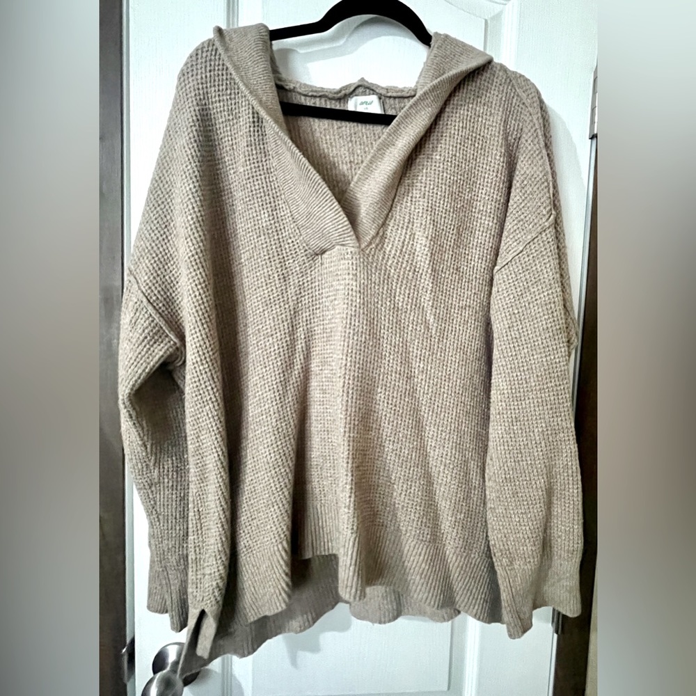 Oversized beige off the shoulder sweater from Aerie.